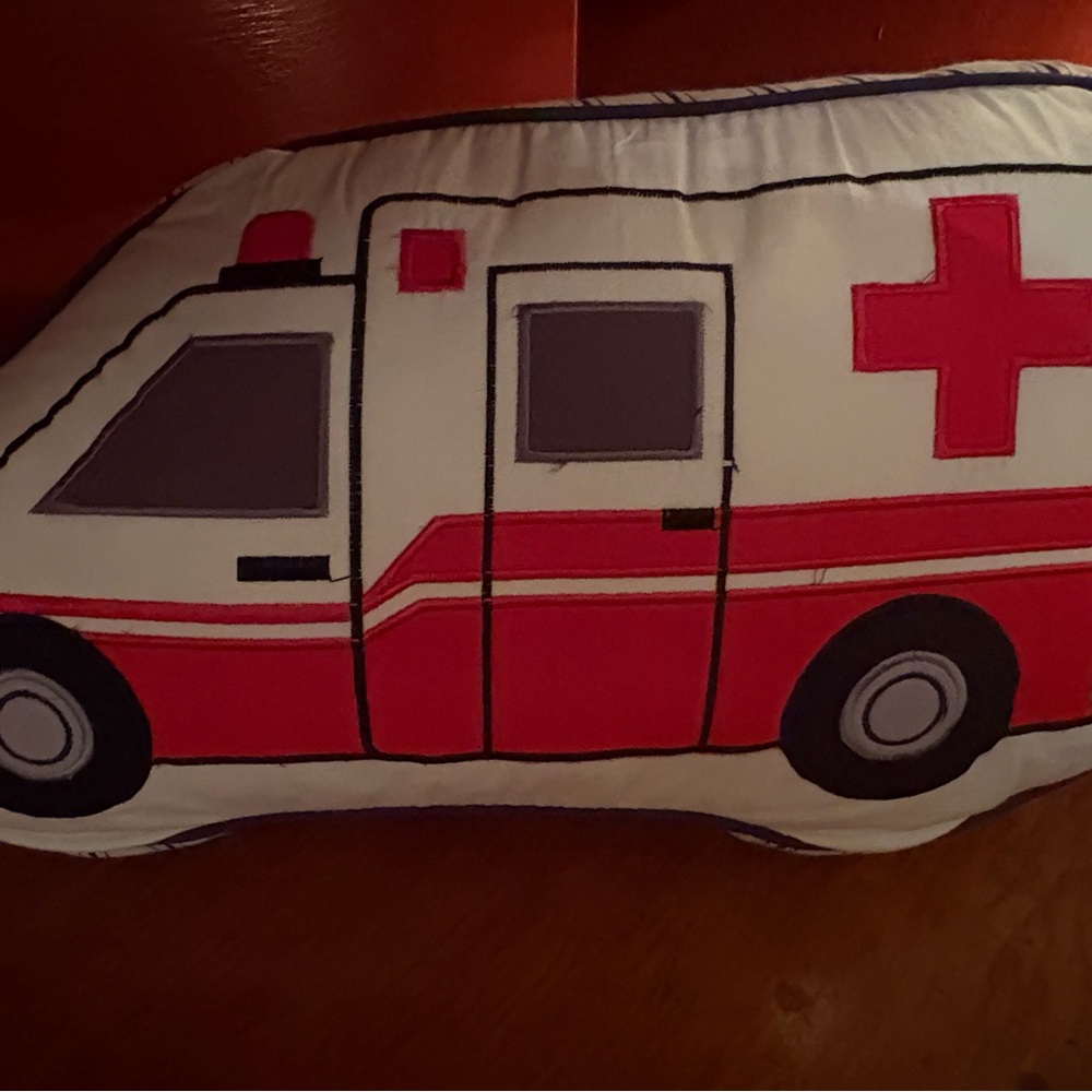 Red and White Ambulance Shaped Pillow